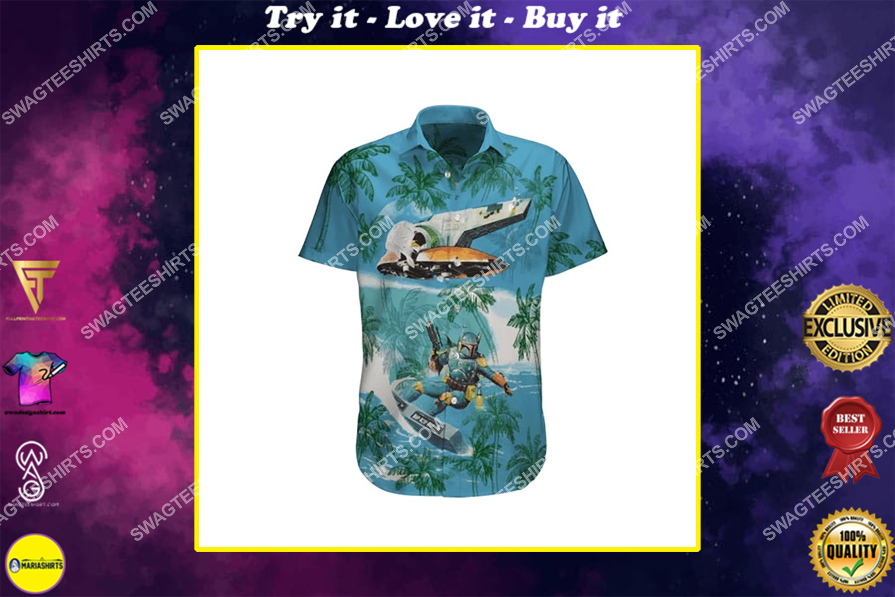 tropical star wars spaceships all over print hawaiian shirt