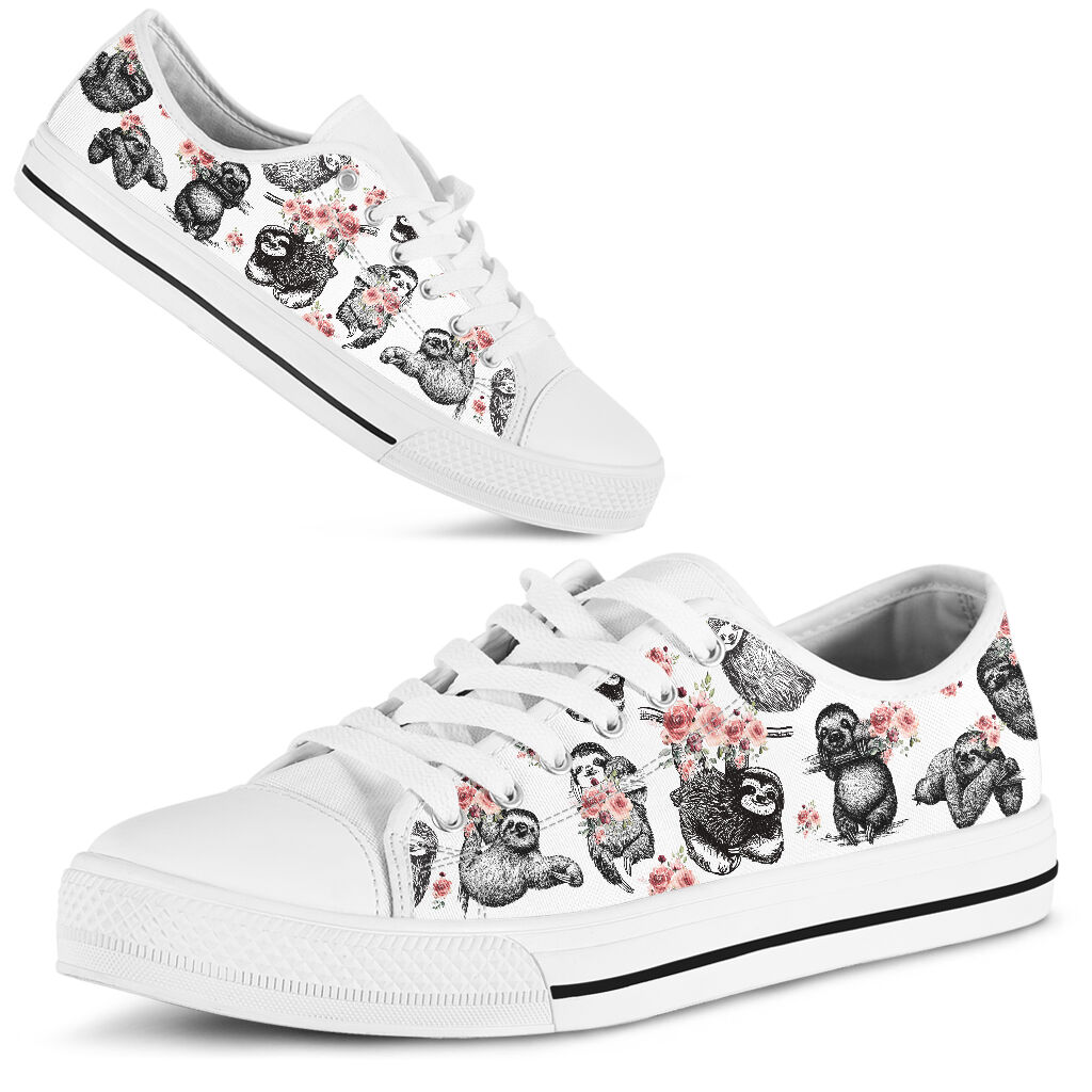 Sloth and flowers low top shoe