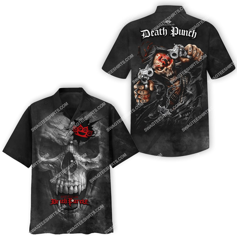 rose skull five finger death punch all over print hawaiian shirt 2(1)
