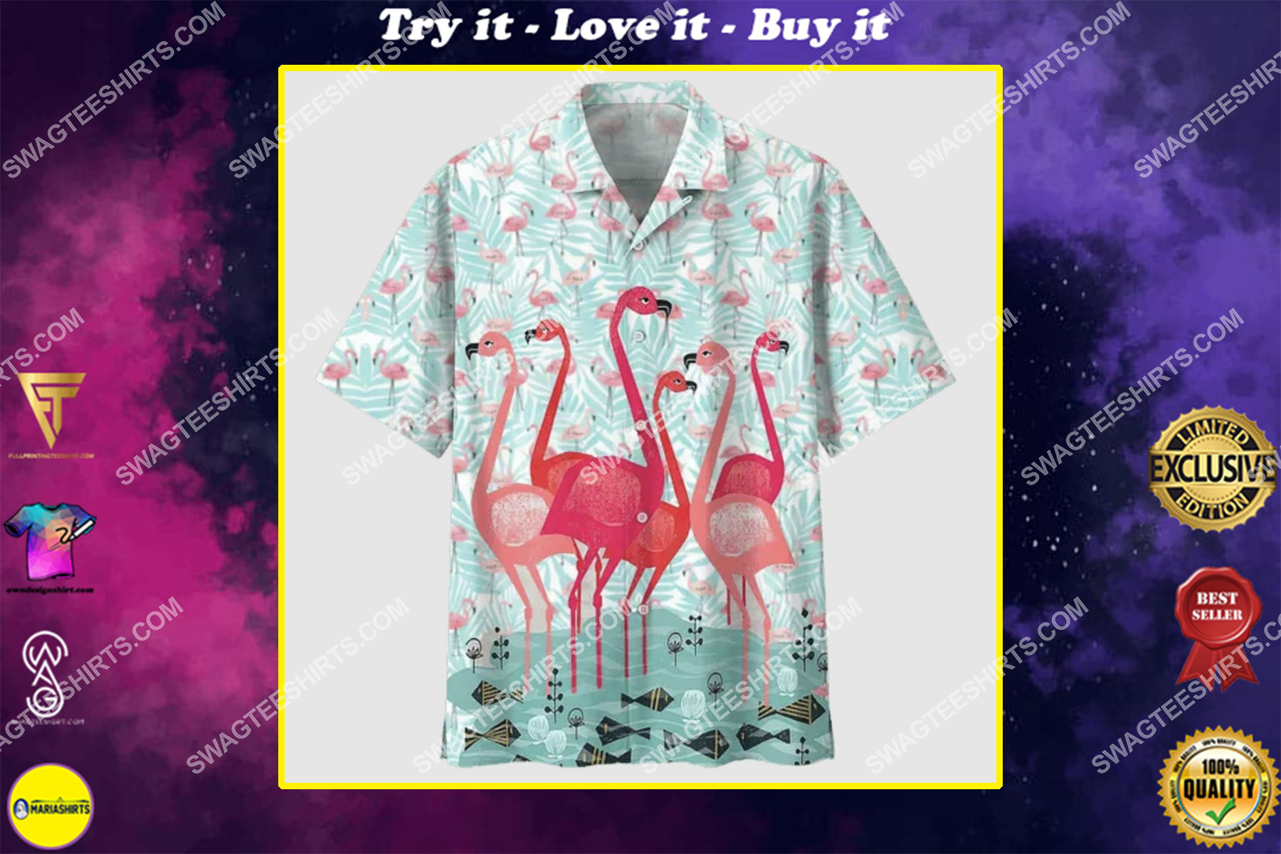 [highest selling] tropical summer vibe flamingo all over print hawaiian shirt – maria