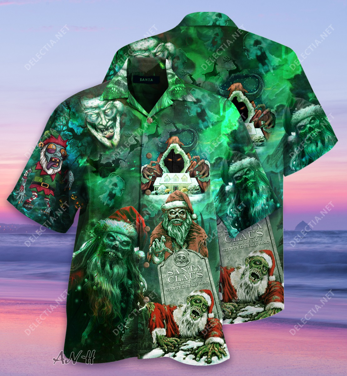 Zombie santa claus because you stopped believing unisex hawaiian shirt