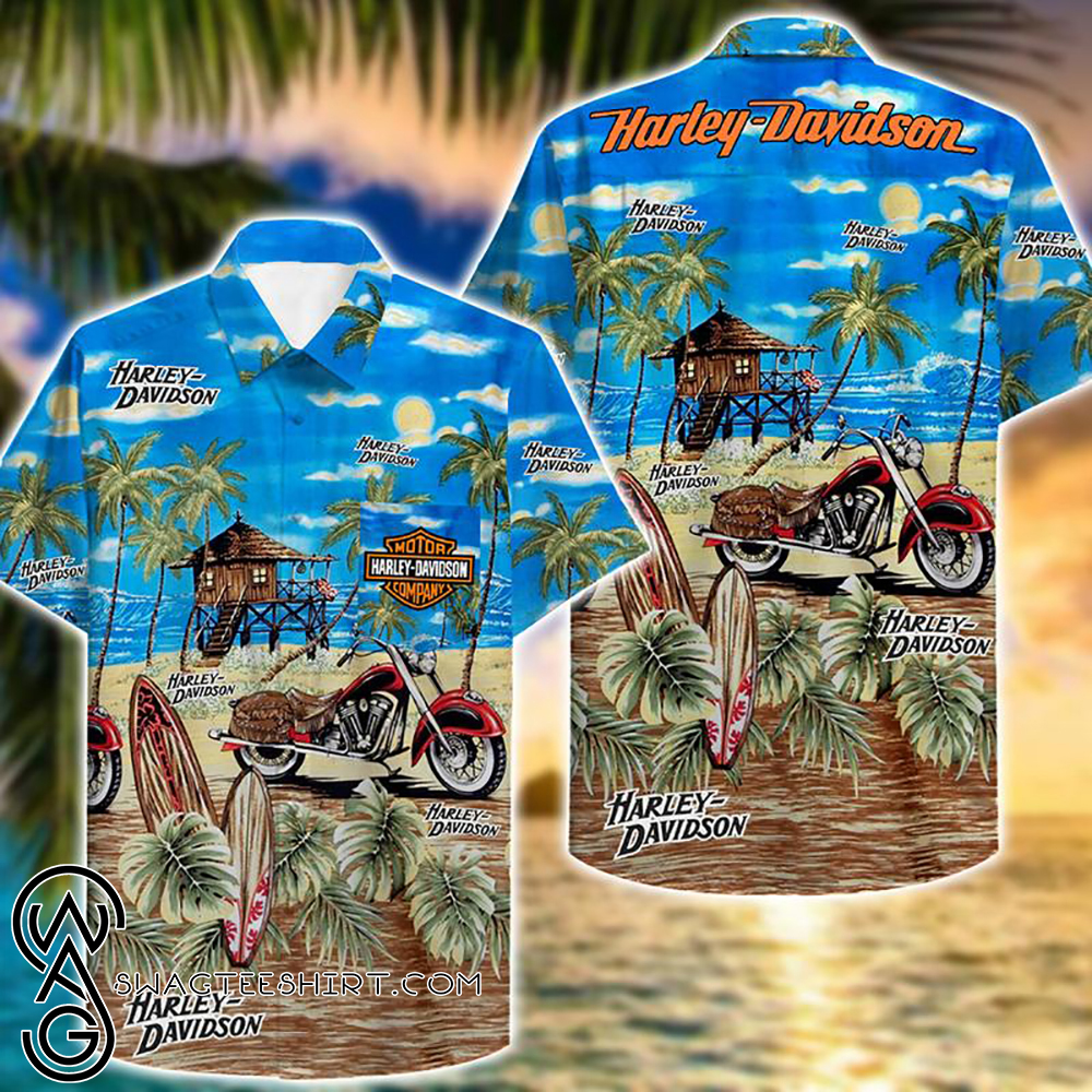 tropical harley-davidson motorcycles hawaiian shirt - maria