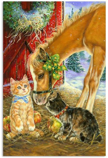 Christmas cat horse poster