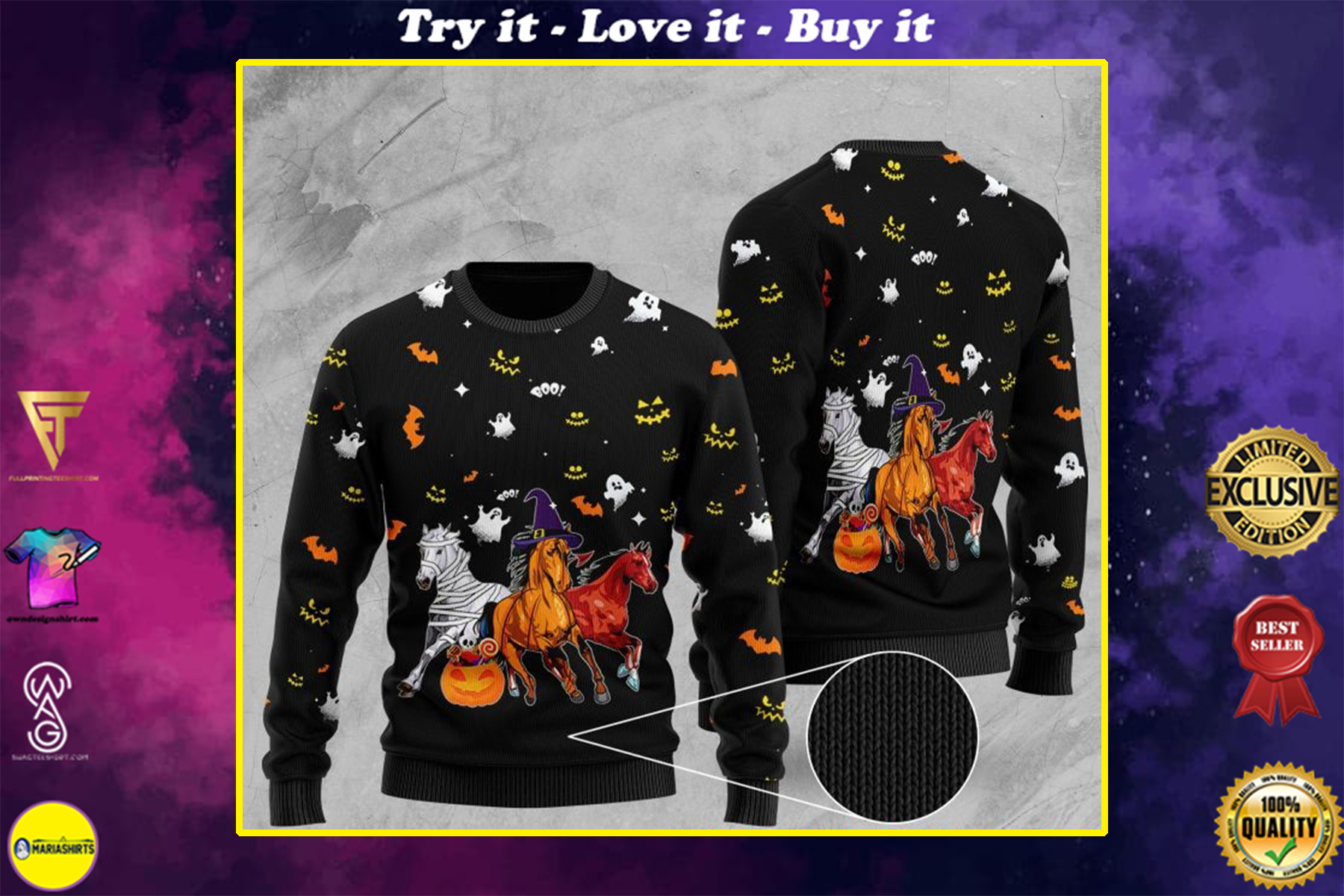 halloween horse full printing christmas ugly sweater