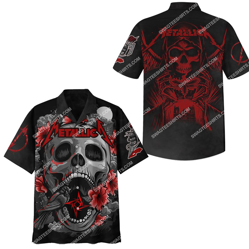 [highest selling] rose skull metallica rock band all over print hawaiian shirt – maria