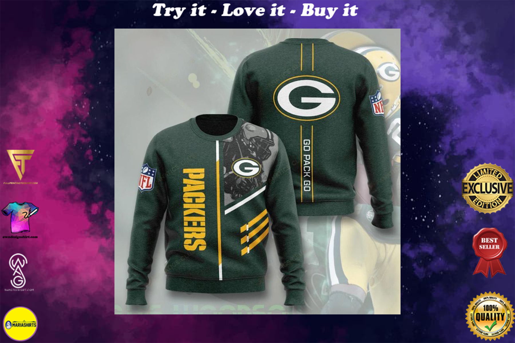 [highest selling] green bay packers go pack go full printing ugly sweater - maria