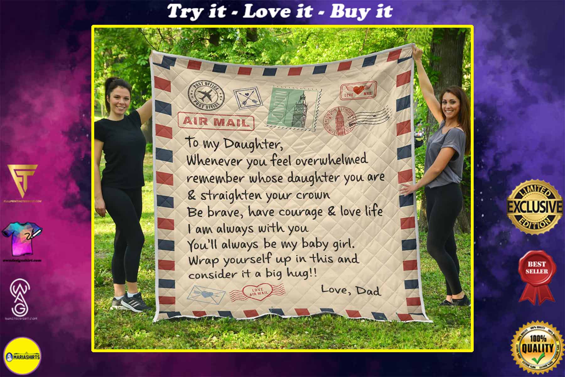 [highest selling] air mail letter to my daughter youll always be my baby girl your dad quilt – maria