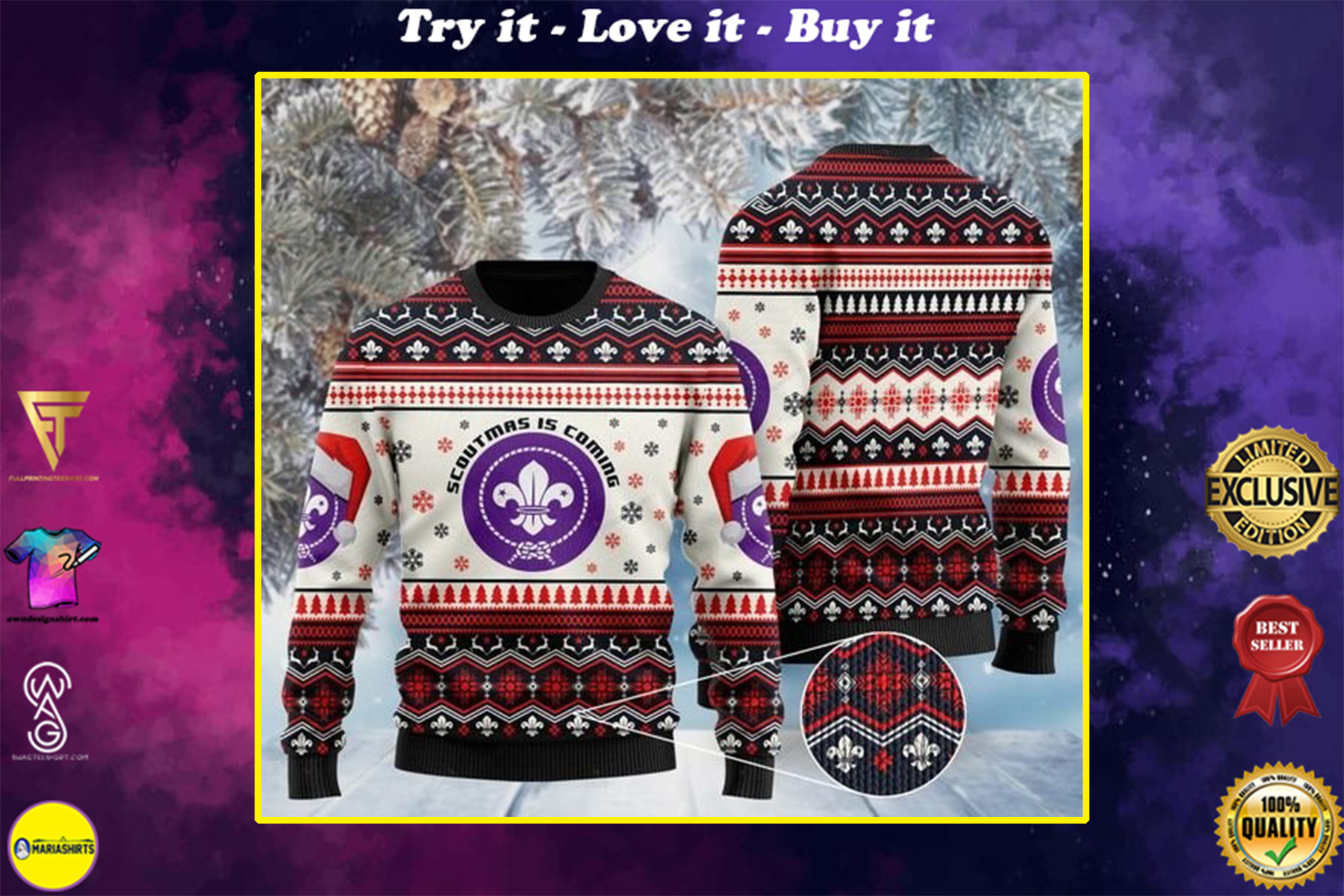 [highest selling] scoutmas is coming full printing christmas ugly sweater - maria