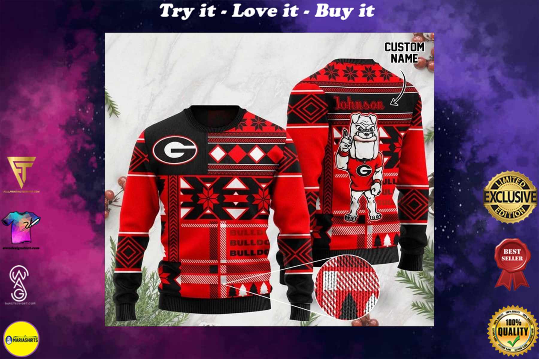 [highest selling] custom name georgia bulldogs football christmas ugly sweater – maria