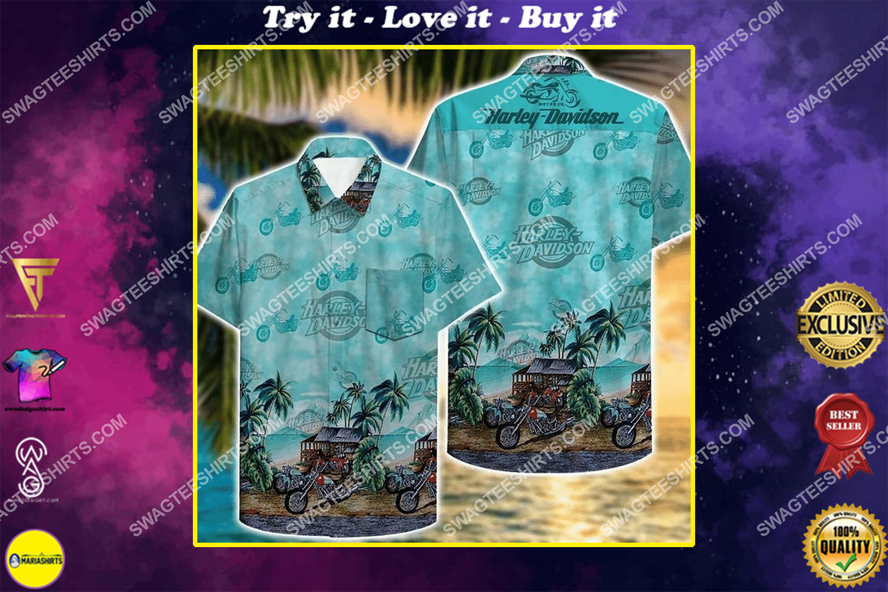 summer beach harley davidson motorcycles all over print hawaiian shirt
