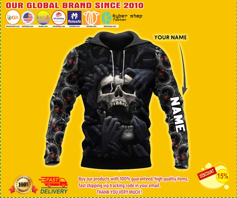 Red eyes screaming skull custom personalized name 3d hoodie 1