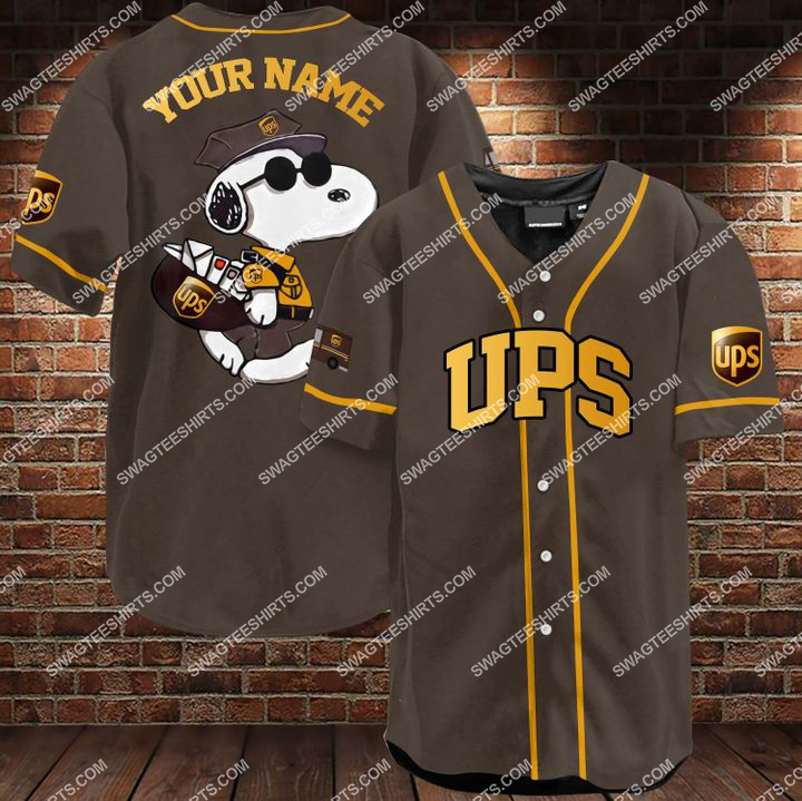 custom name snoopy and ups all over printed baseball shirt 1