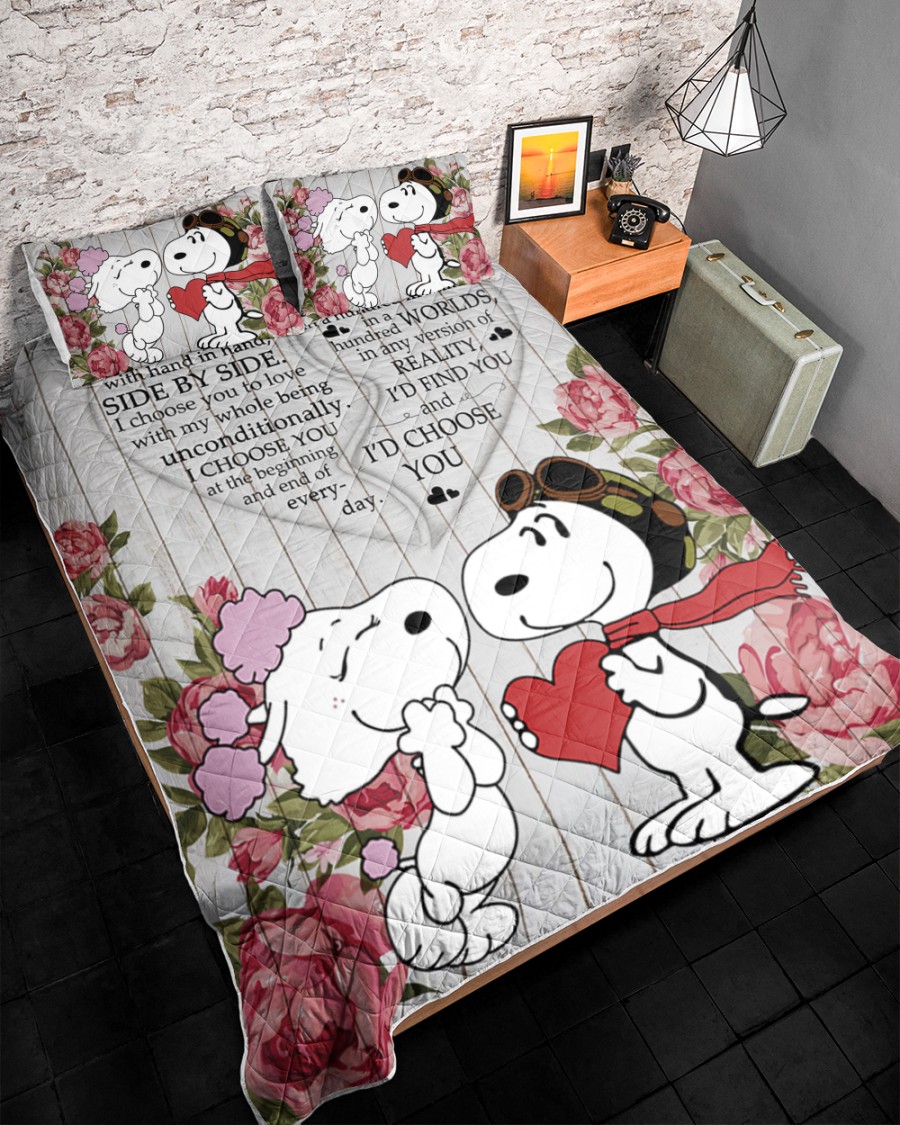 Snoopy i choose you to do life with hand in hand quilt bedding set 3