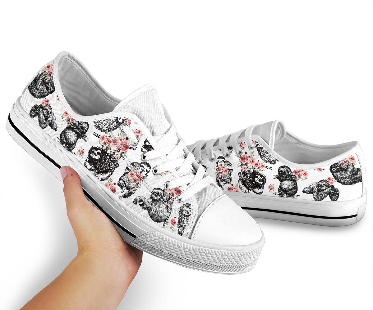 Sloth and flowers low top shoe 2