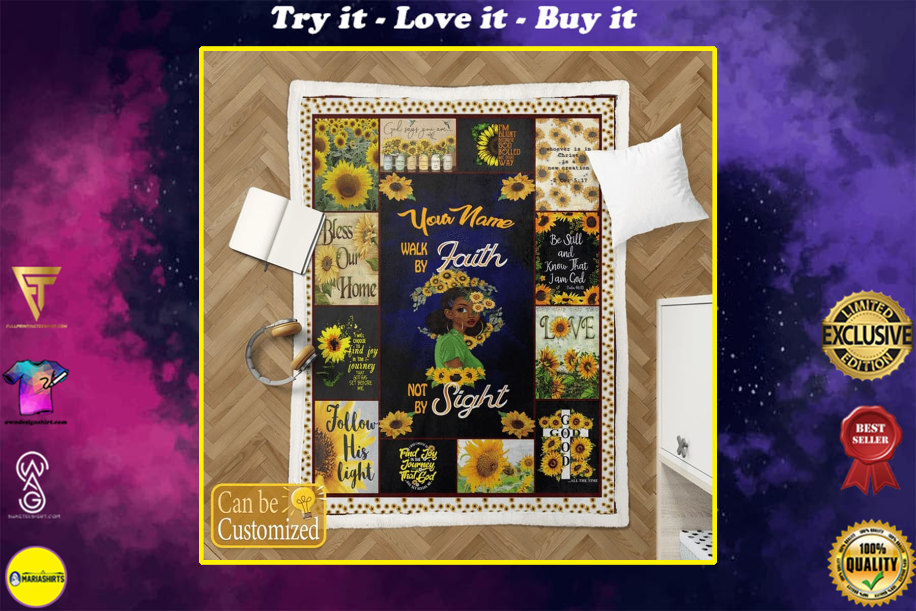 sunflower and black girl your mom walk by faith not by sight blanket