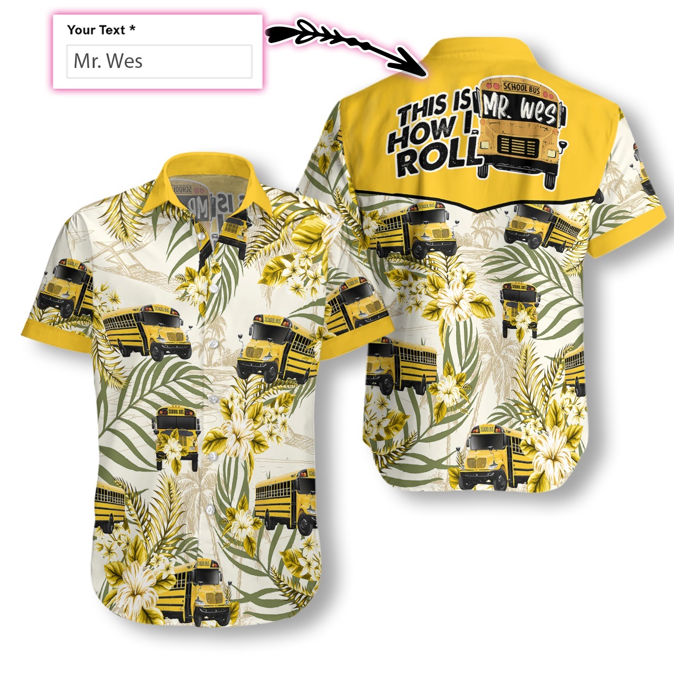 Personalized name school bus driver custom hawaiian shirt