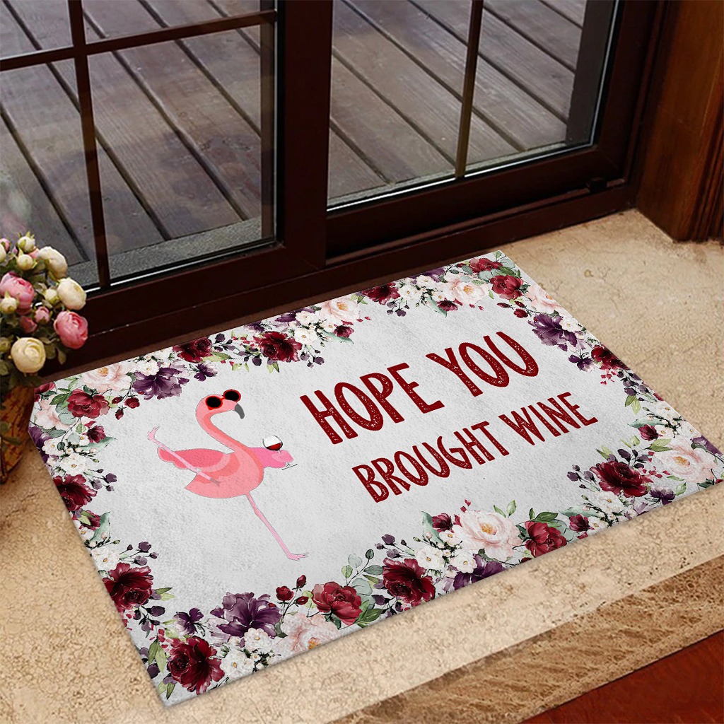 Flamingo Hope you brought wine Doormat