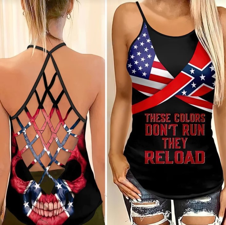 Skull American flag These colors don’t run they reload cross camisole Strappy tank top