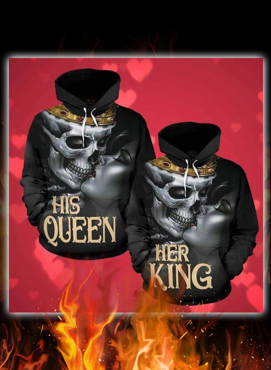 Skull his queen her king couple 3d hoodie