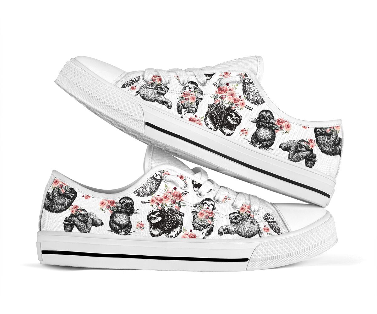 Sloth and flowers low top shoe 1