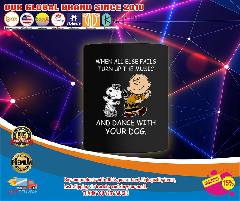 Snoopy and Charlie Brown When all else fails turn up the music and dance with your dog mug1