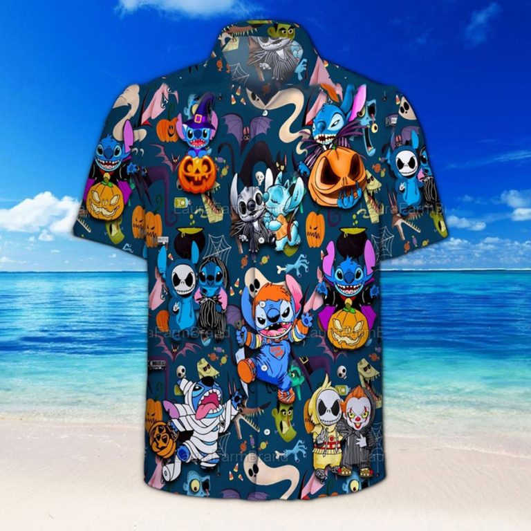 Stitch And Horror Movie Character Halloween Hawaiian Shirt