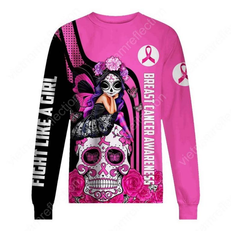 Sugar skull fairy Fight like a girl Breast cancer awareness 3d sweatshirt