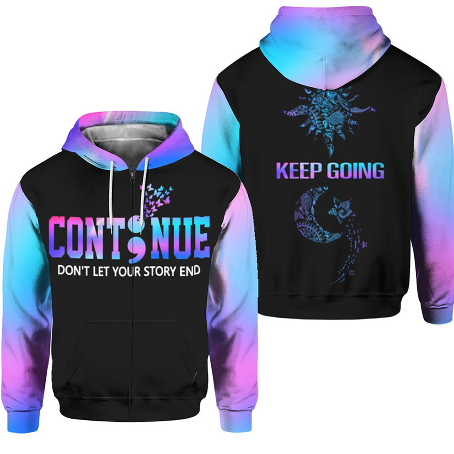 Suicide prevention awareness continue all over print zip hoodie