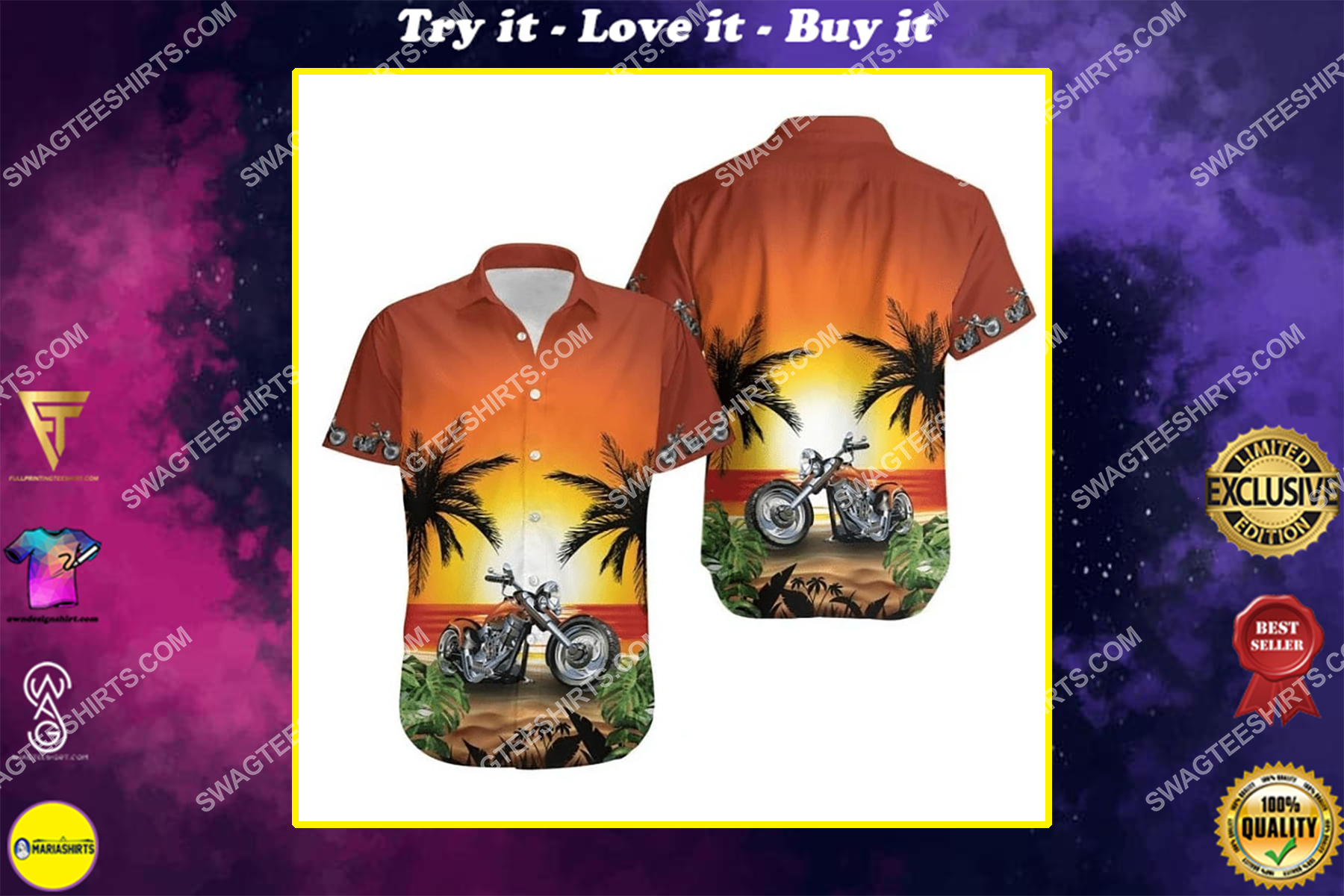 [highest selling] sunset on the beach and motorcycles all over print hawaiian shirt – maria