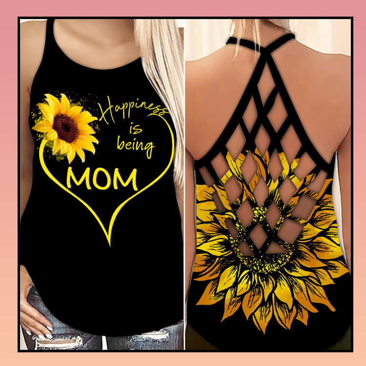Sunflower Happiness Is Being Mom Cross Strappy Tank Top -LIMITED EDITION
