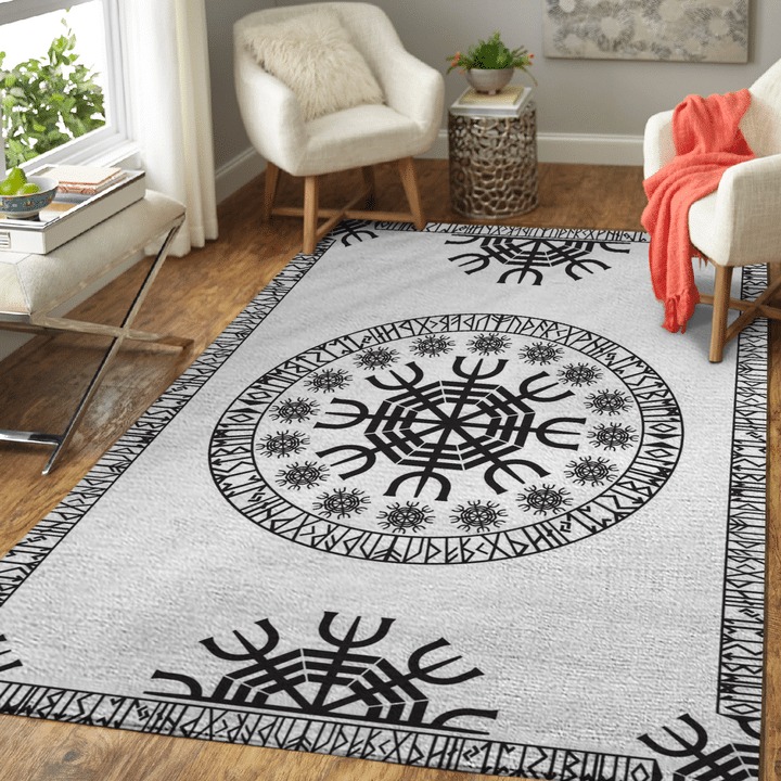 Viking Vegvisir In The Circle of Norse Runes Area Rug 1