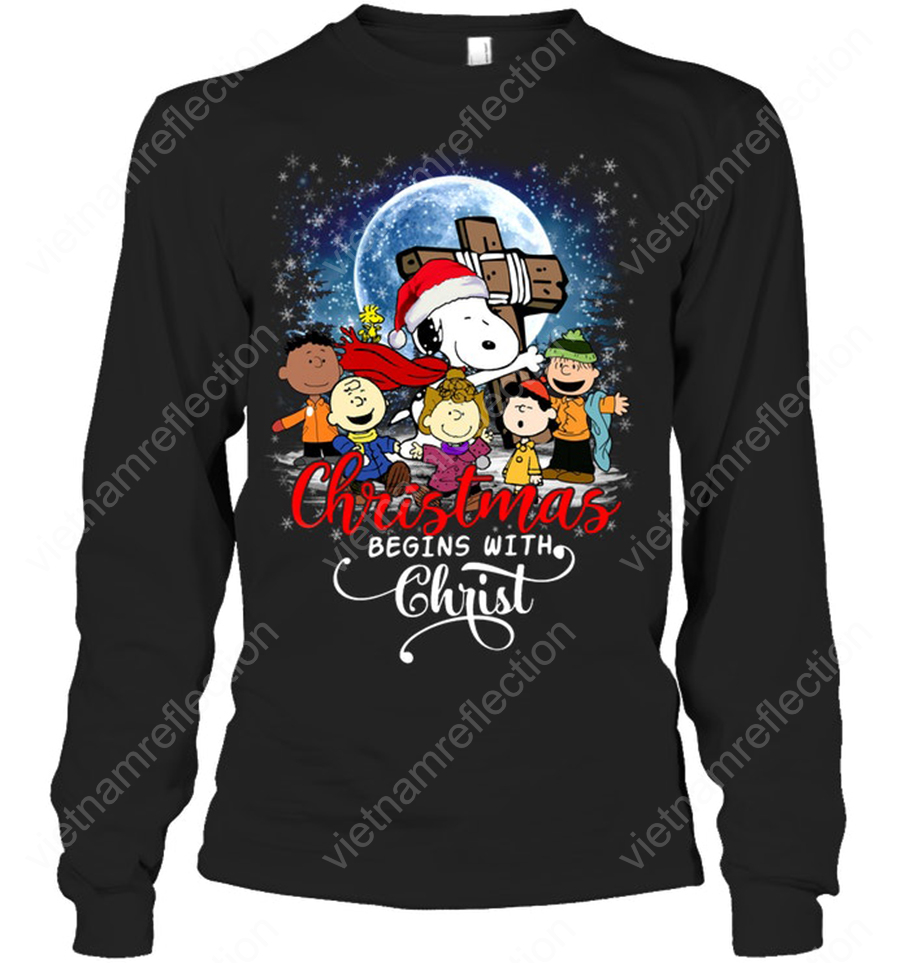 The Peanuts Christmas begins with Christ long sleeve tee