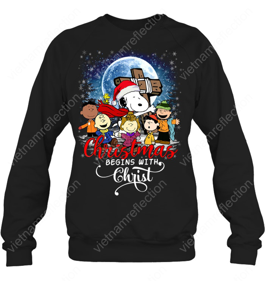 The Peanuts Christmas begins with Christ sweatshirt