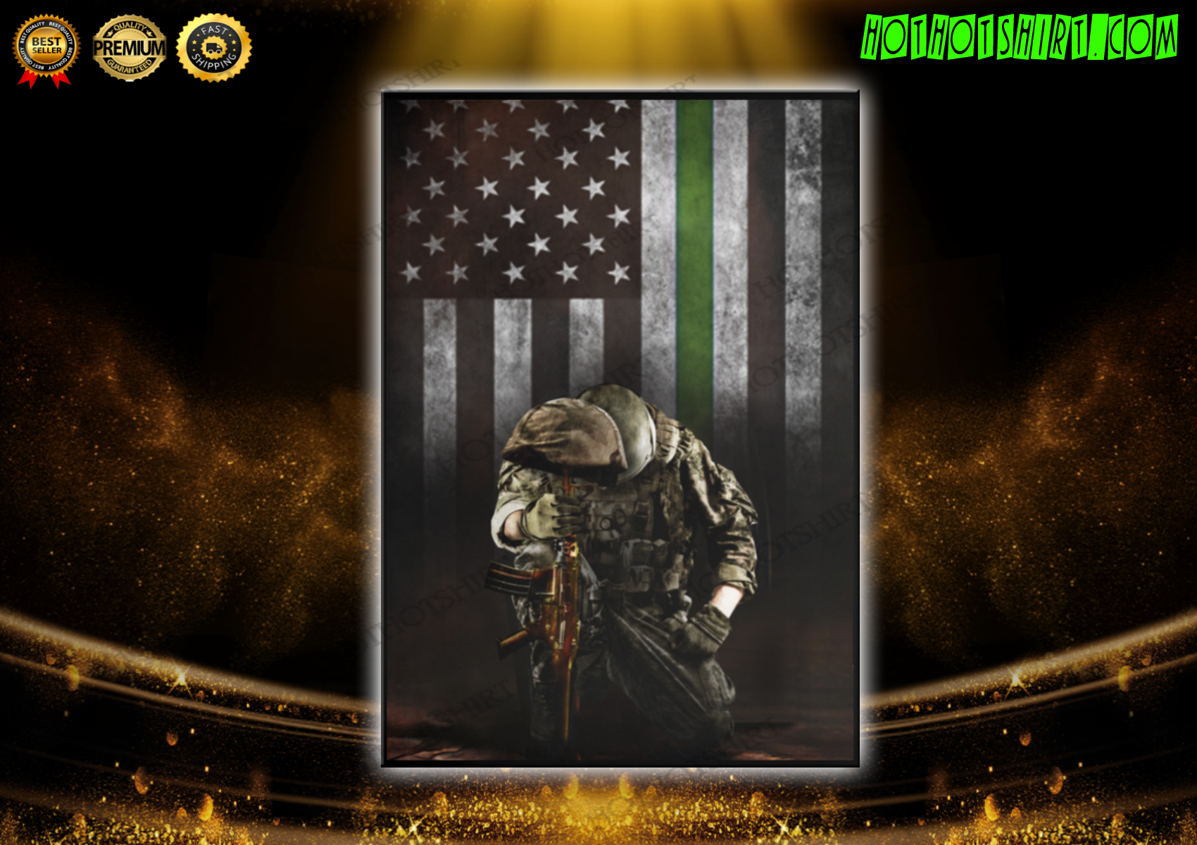 Thin Green Line American Flag Poster Honoring Men Women Our Military Wall Decor Veterans Gift