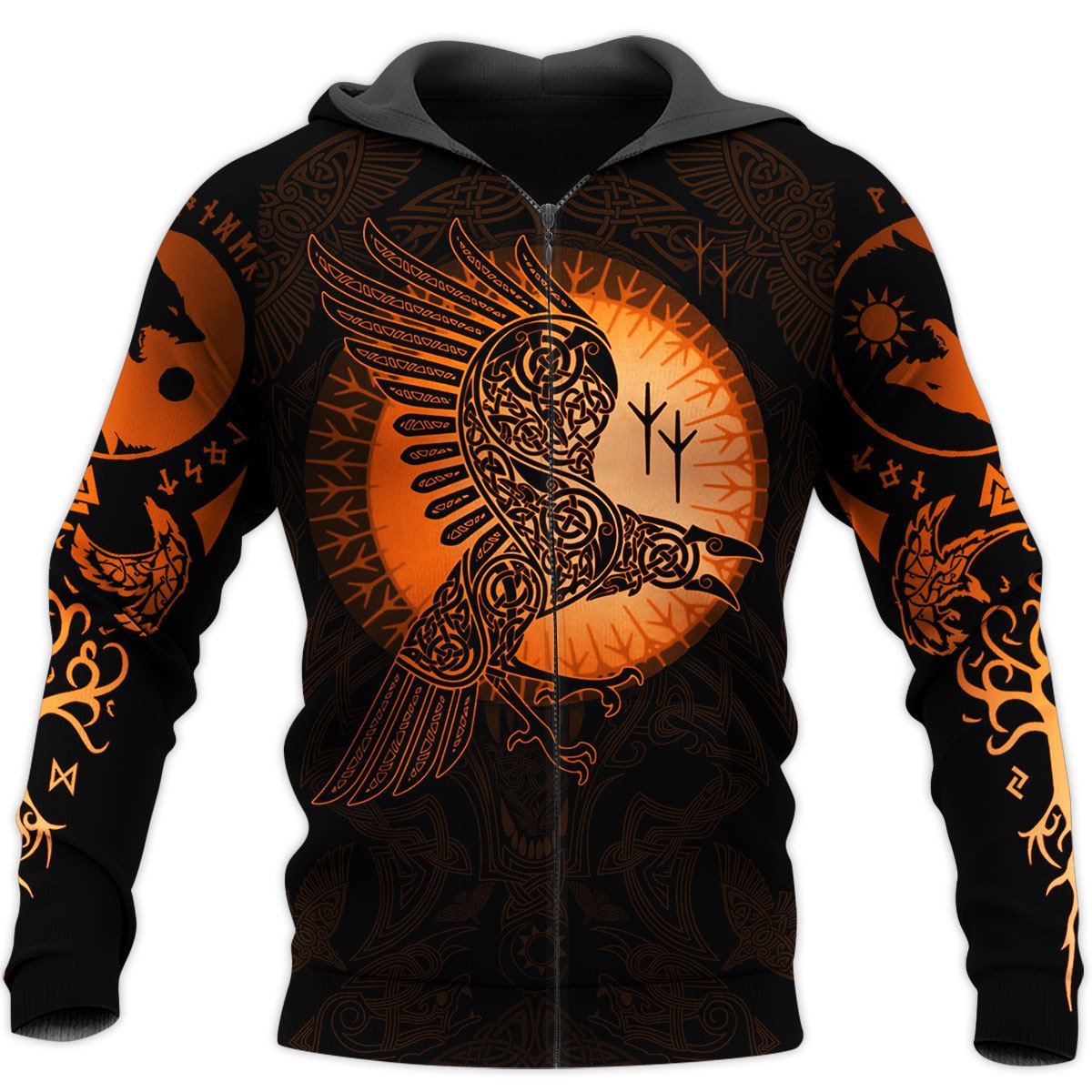 Beautiful Viking Tattoo Raven 3D All Over Printed zip hoodie