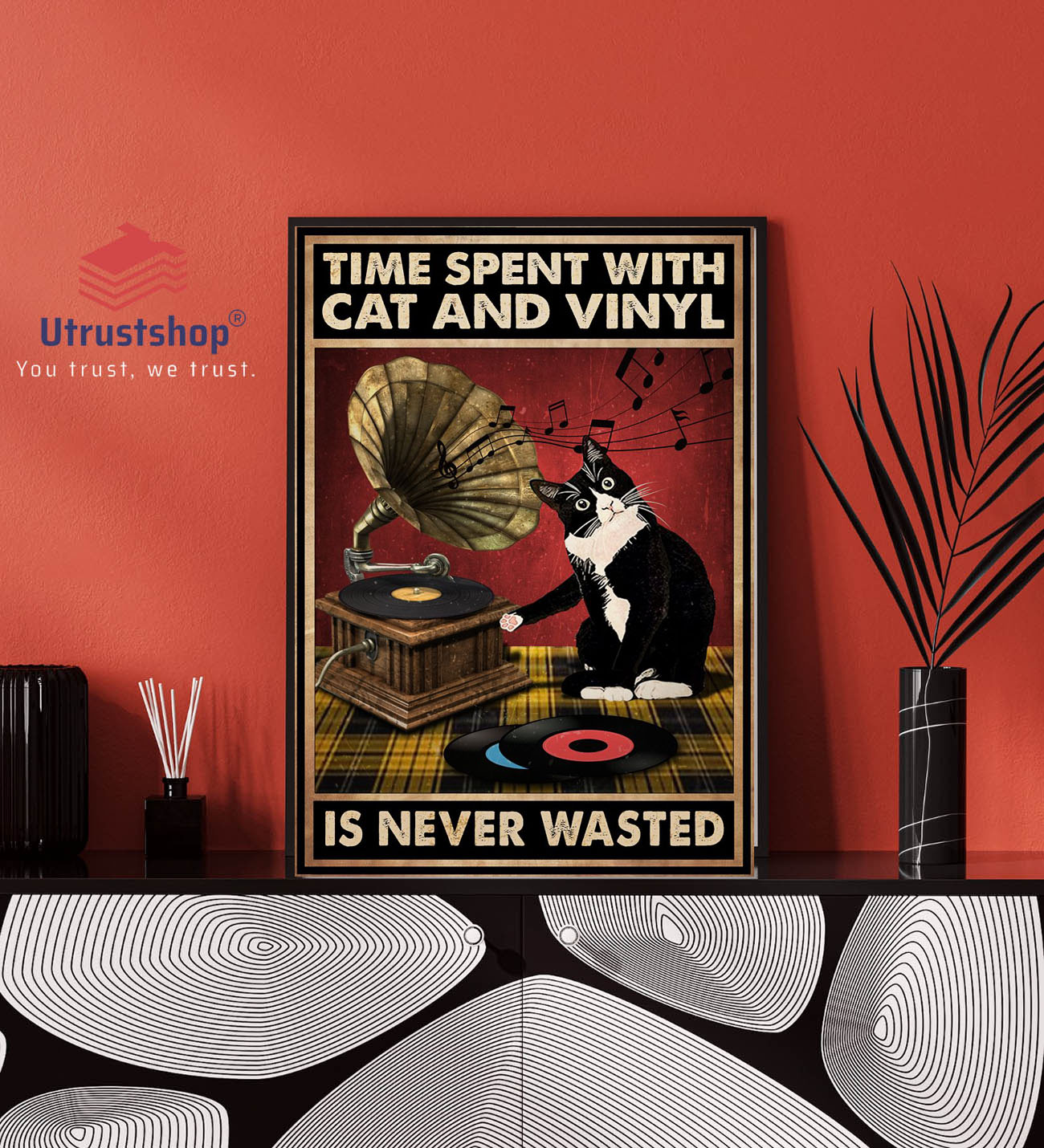 Time spent with cat and vinyl is never wasted poster