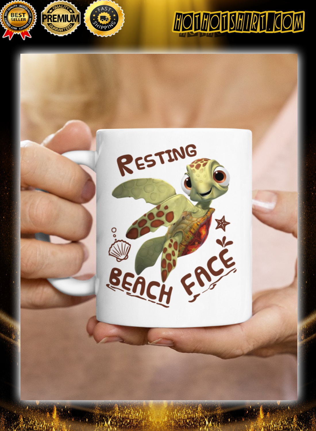 Turtle Resting Beach Face Mug 2