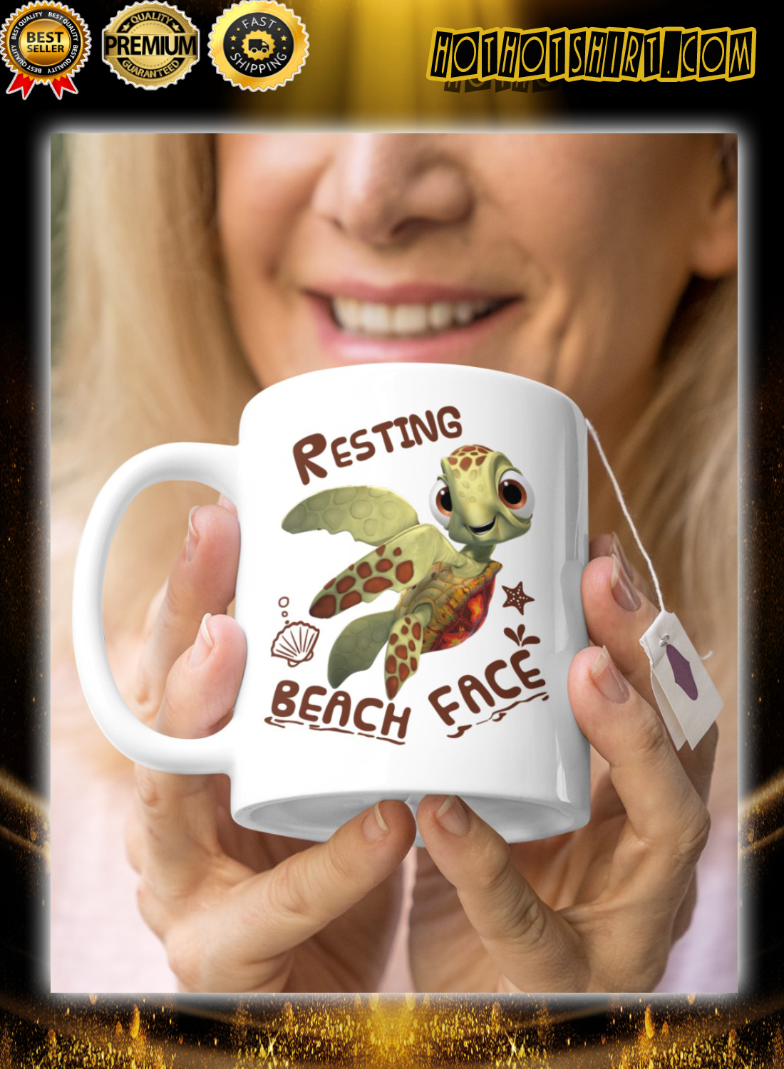 Turtle Resting Beach Face Mug 3