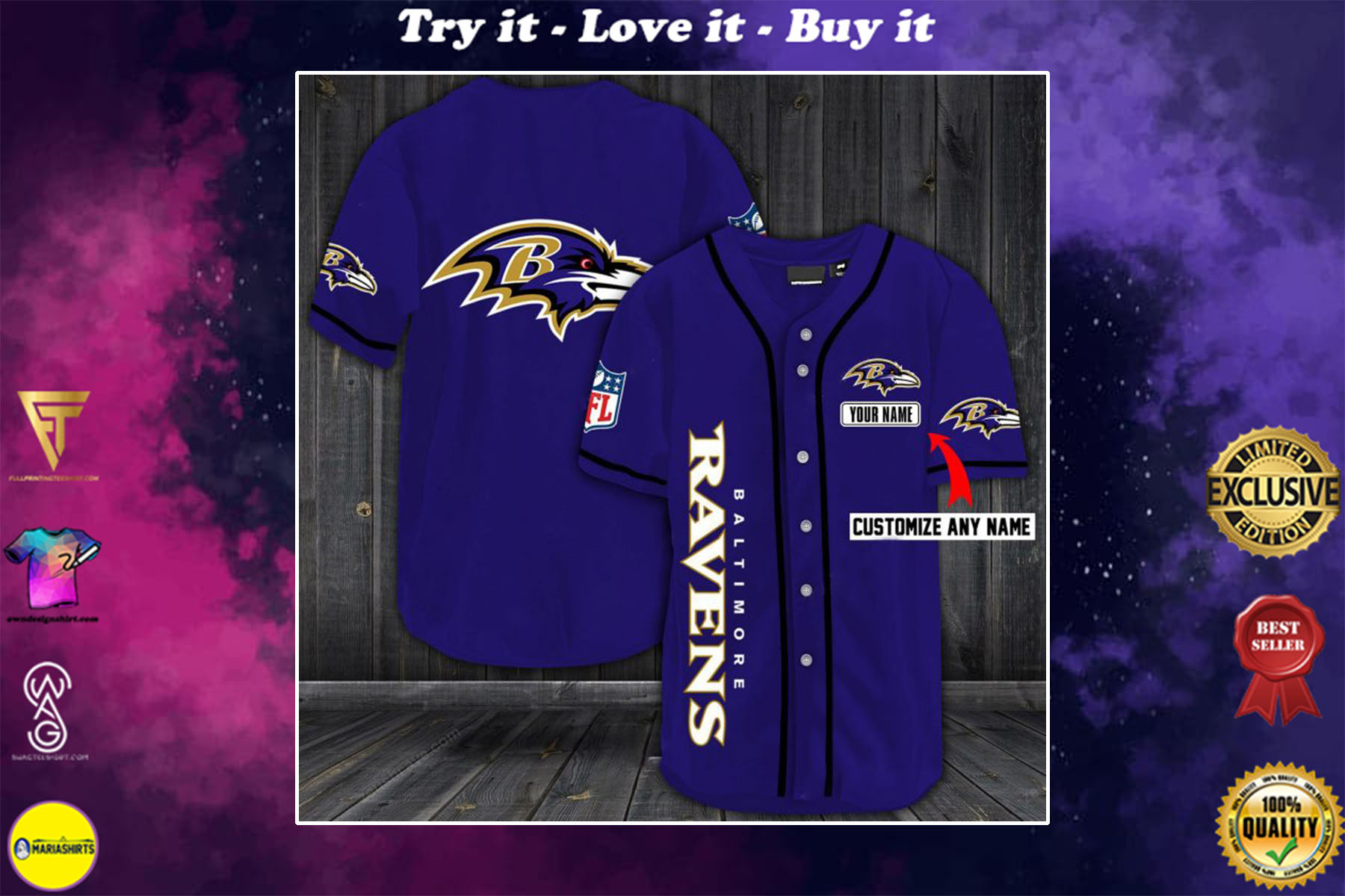 personalized name baltimore ravens baseball shirt – maria