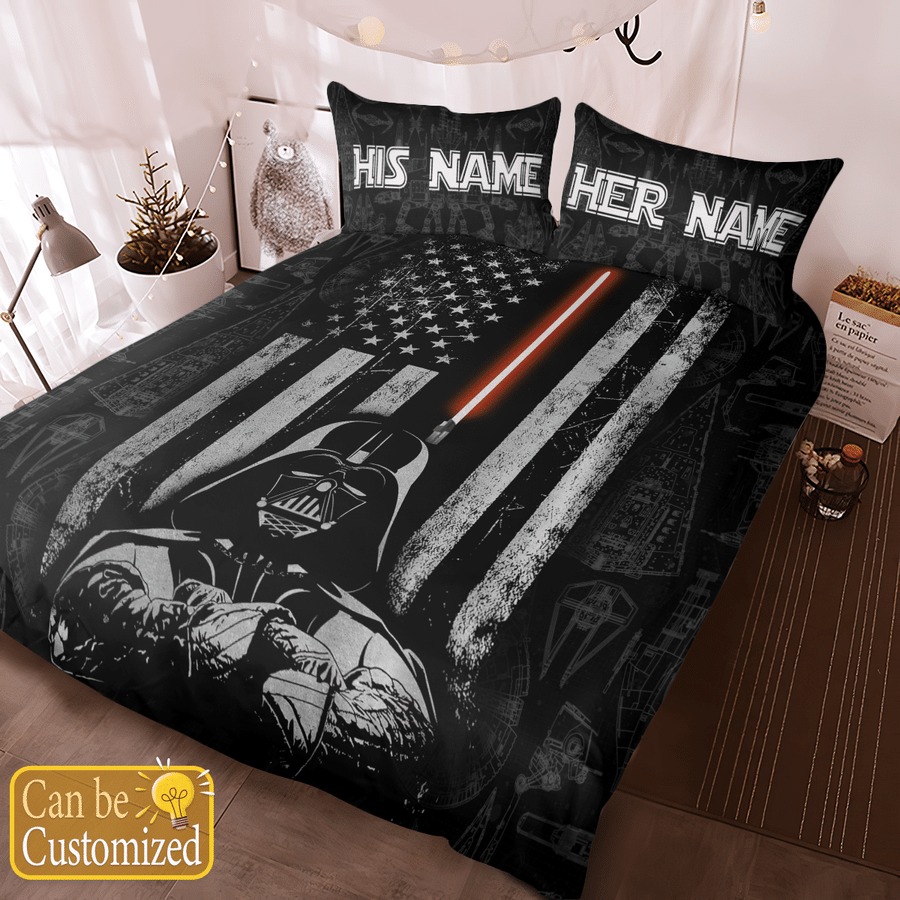 Personalized custom name star wars darth vader america flag bedding set 3