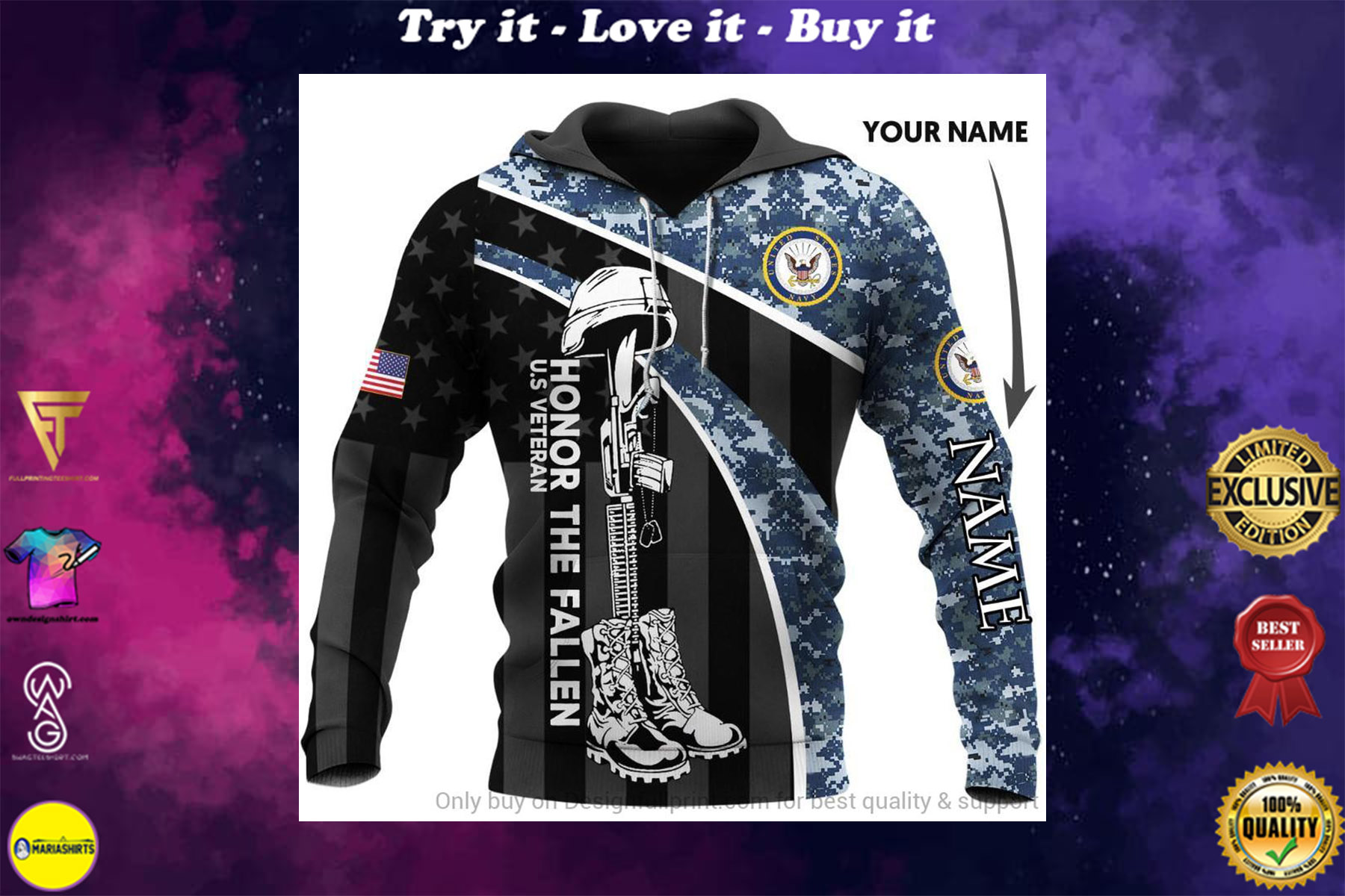 [highest selling] custom name veteran us navy honor the fallen camo full over printed shirt – maria