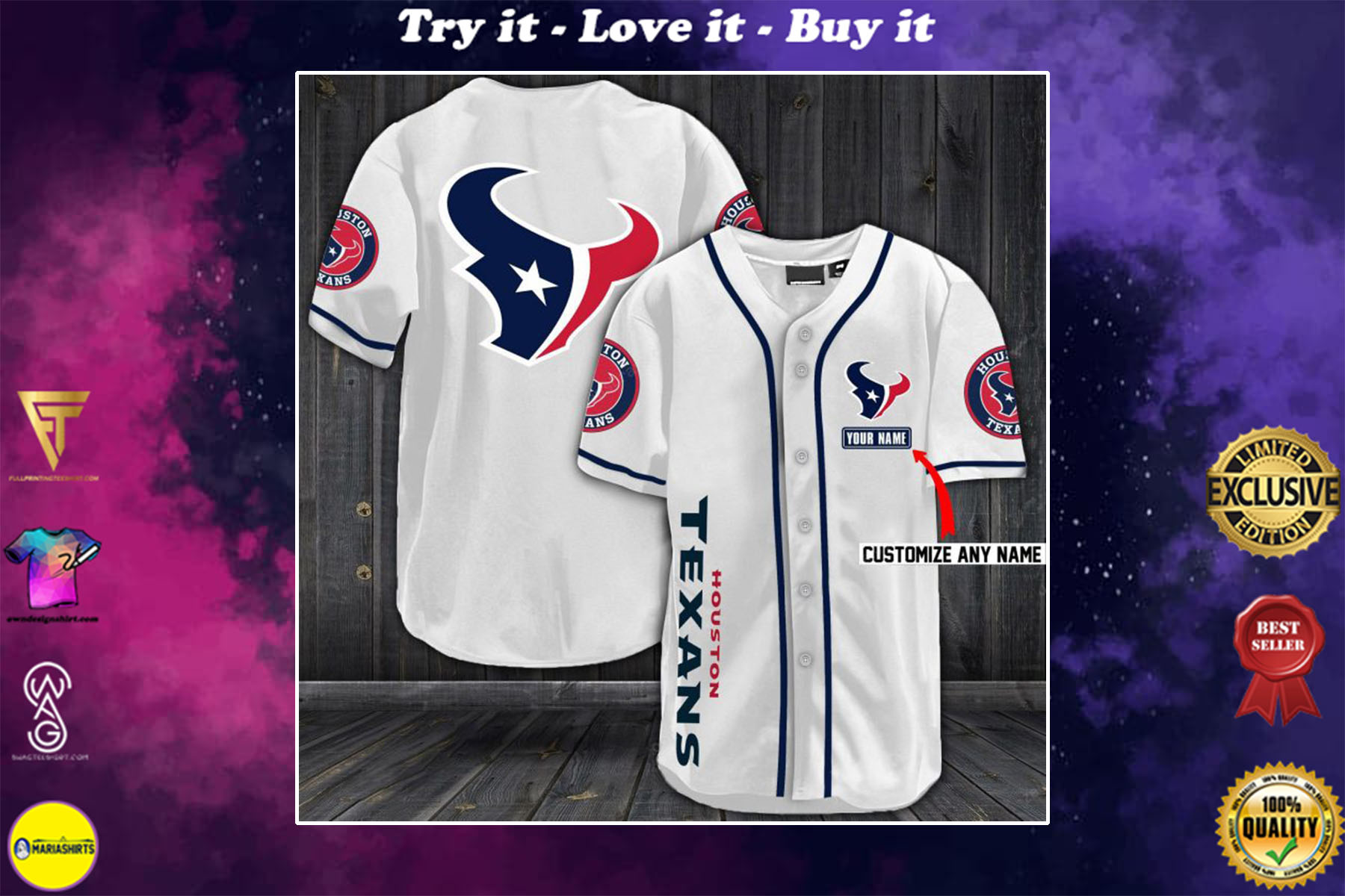 personalized name houston texans full printing baseball shirt – maria
