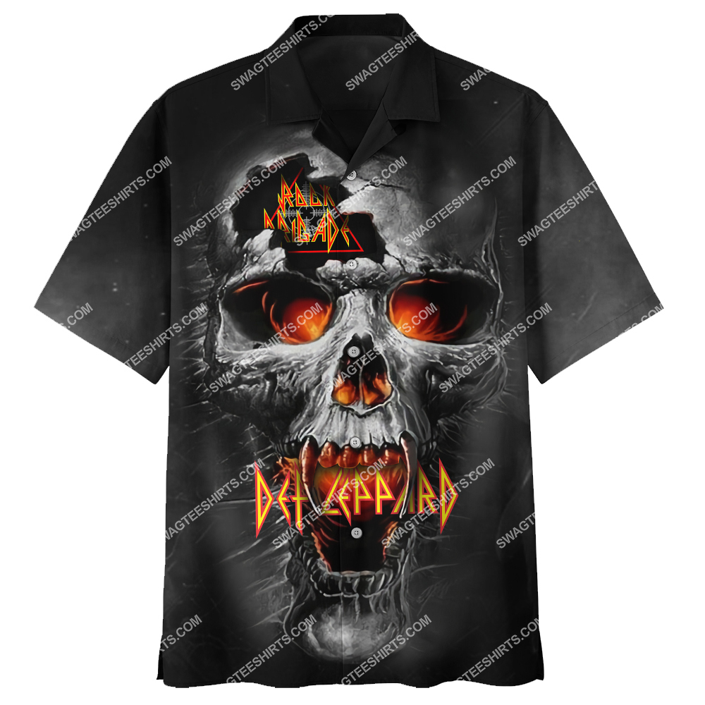 [highest selling] skull fire the def leppard rock band hawaiian shirt – maria