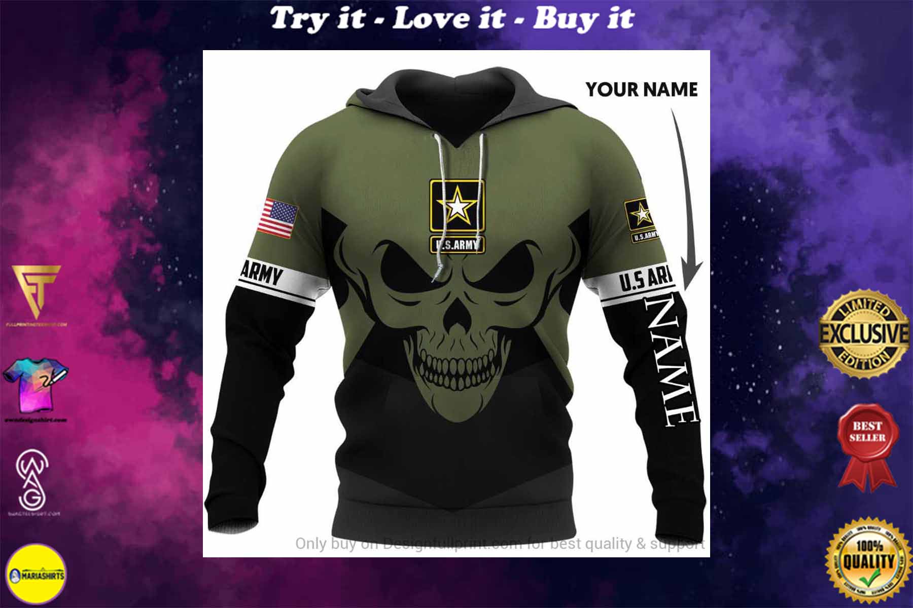 [highest selling] custom name skull the united states army full over printed shirt – maria
