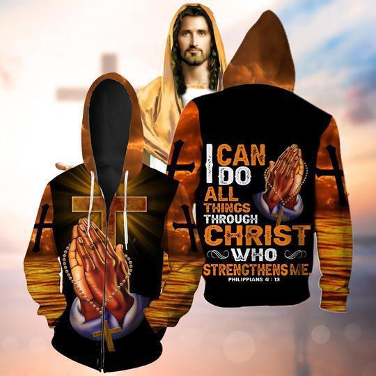 i can do all things through Christ who strengthens me God hand cross full over printed zip hoodie