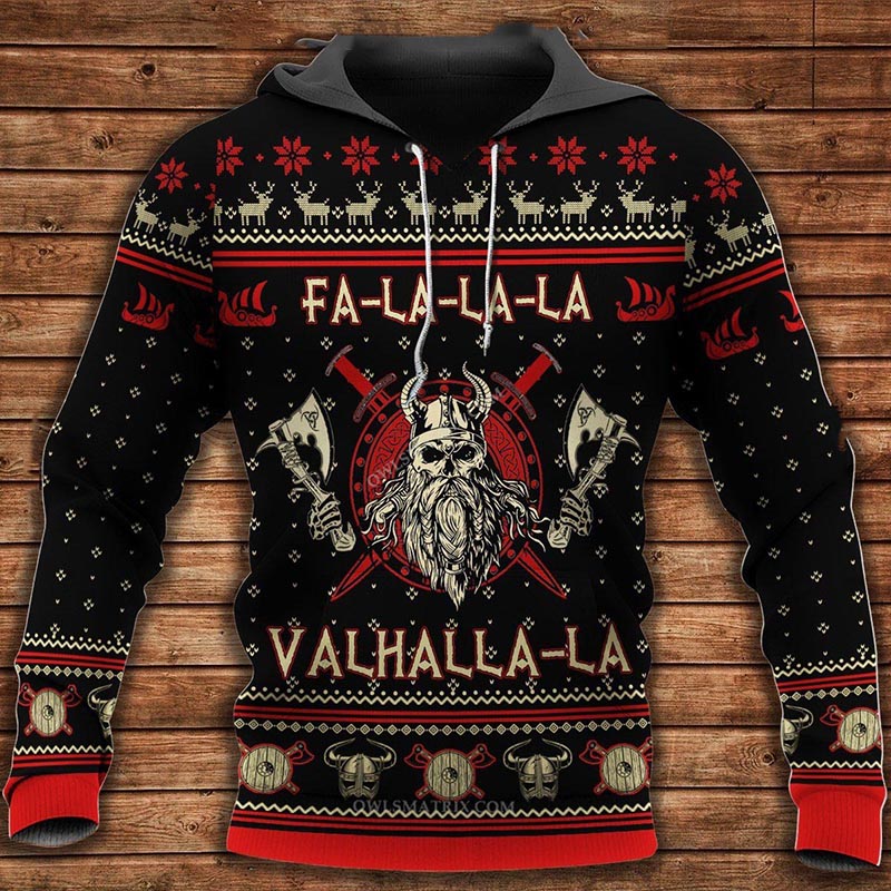 Viking valhalla black and red 3d hoodie
