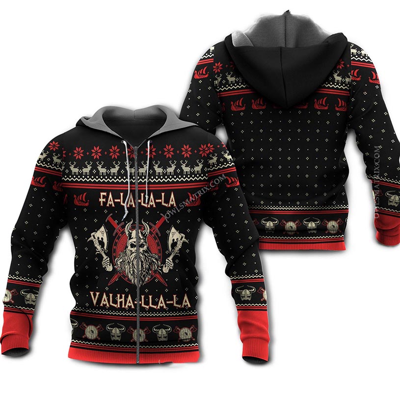 Viking valhalla black and red 3d zip hoodie