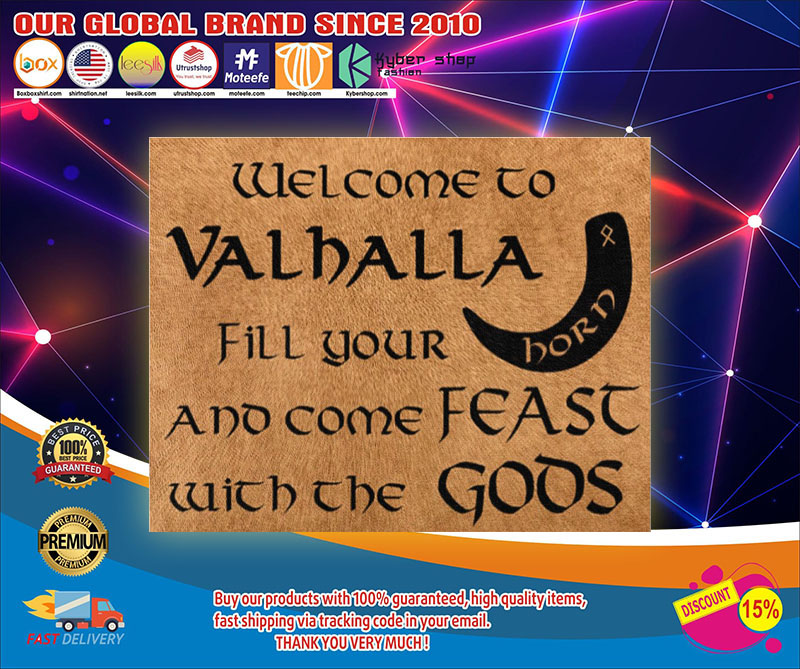 Vikings welcome to valhalla fill your horn doormat1