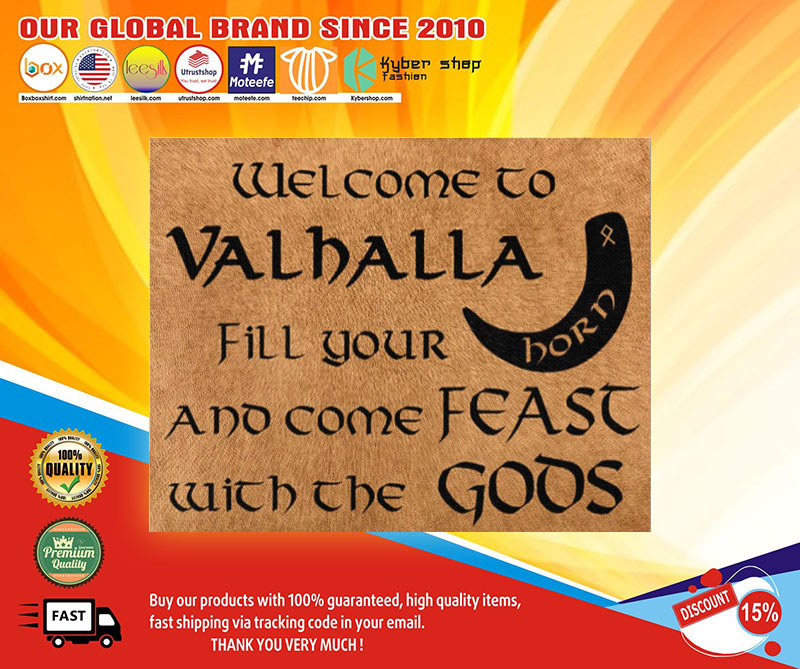 Vikings welcome to valhalla fill your horn doormat