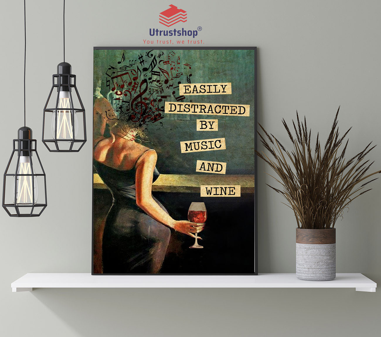 Vintage easily distracted by music and wine poster4